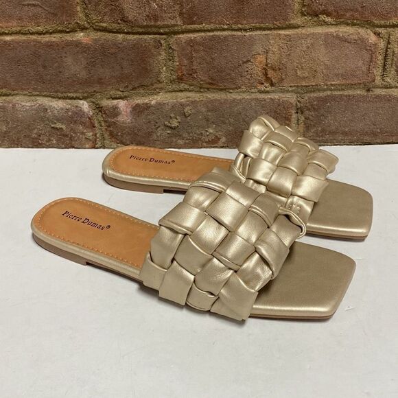 Pierre Dumas Tiba Gold Slide Sandal Size 9 NEW - Picture 1 of 8